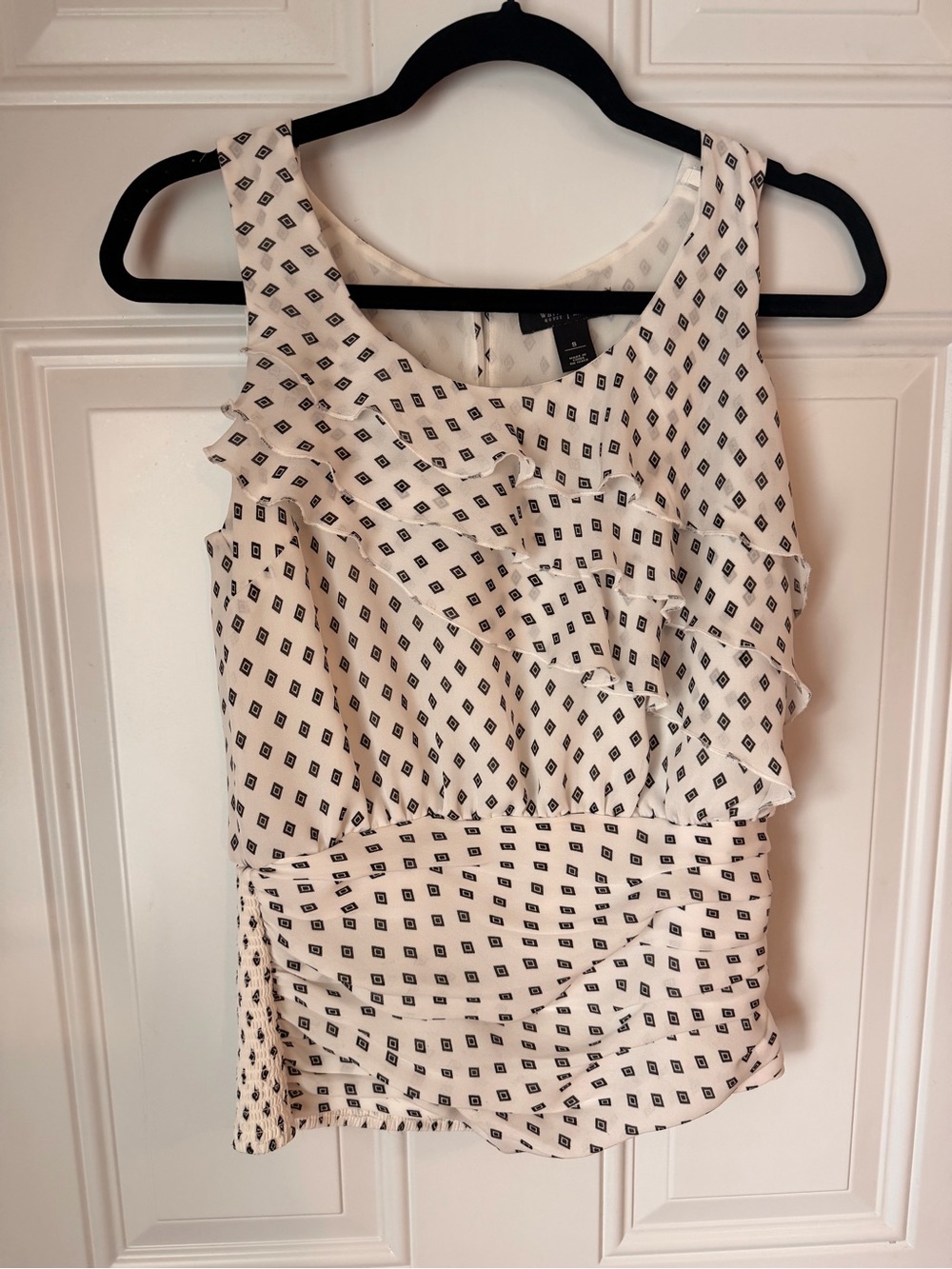 Sleeveless Ruffle Georgette Top - Ivory with Black Print